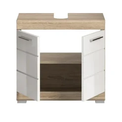 Merkloos Hioshop Lambada wastafel 2 deuren wit hoogglans- eiken decor
