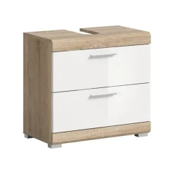 Merkloos Hioshop Lambada wastafel 2 deuren- 2 lades- 2 planken wit hoogglans- eiken