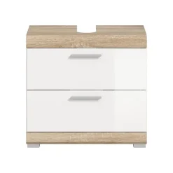 Merkloos Hioshop Lambada wastafel 2 deuren- 2 lades- 2 planken wit hoogglans- eiken