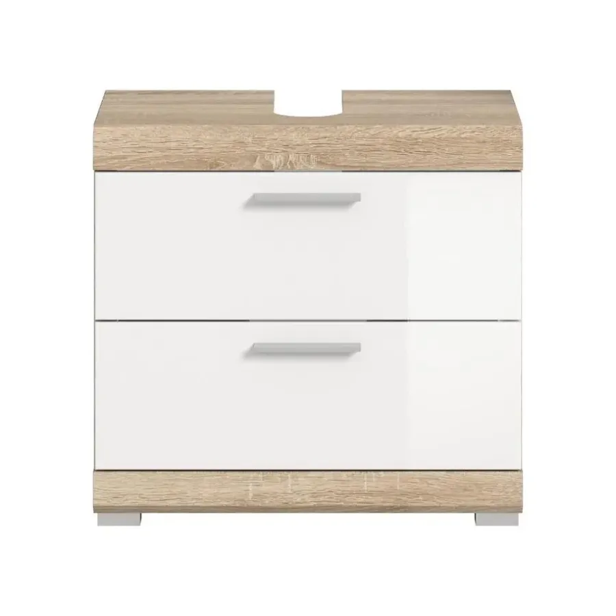 Merkloos Hioshop Lambada wastafel 2 deuren- 2 lades- 2 planken wit hoogglans- eiken