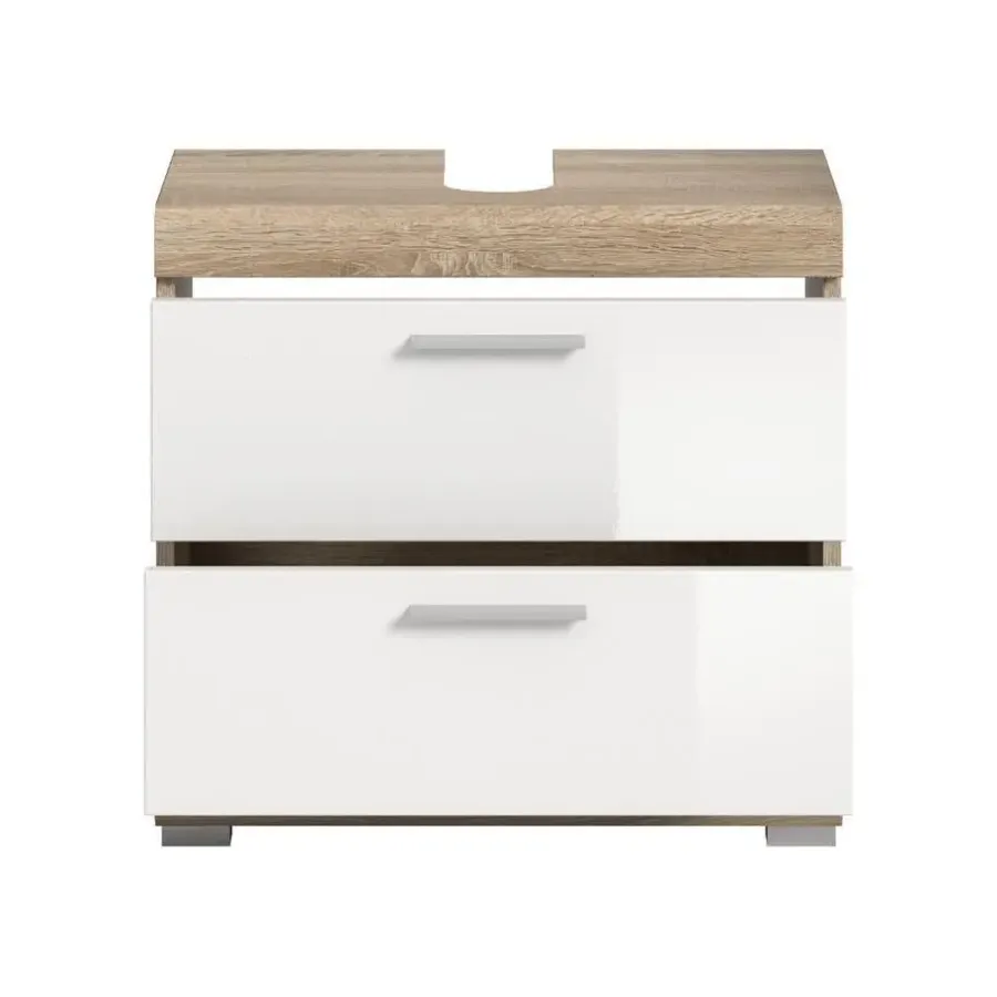 Merkloos Hioshop Lambada wastafel 2 deuren- 2 lades- 2 planken wit hoogglans- eiken