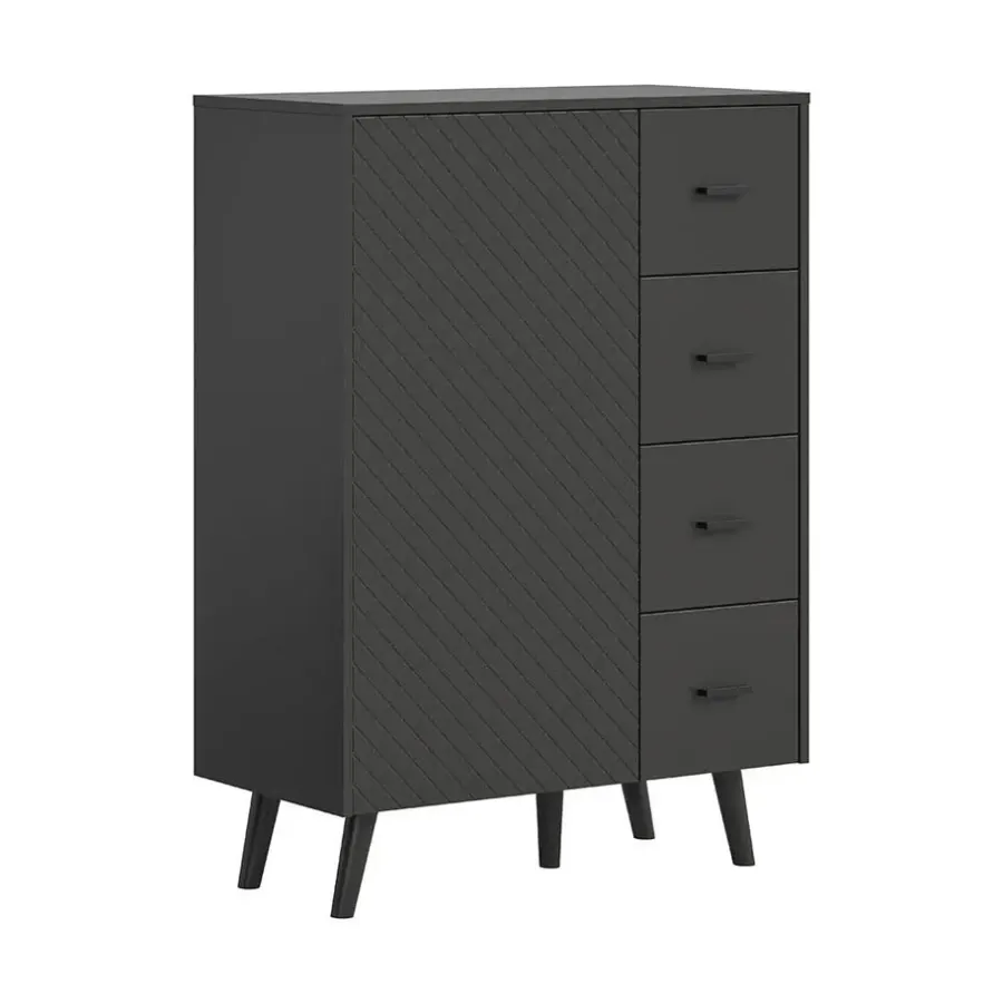 Dressoirs-Hioshop Linea dressoir 4 laden 1 deur mat grijs