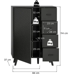 Dressoirs-Hioshop Linea dressoir 4 laden 1 deur mat grijs