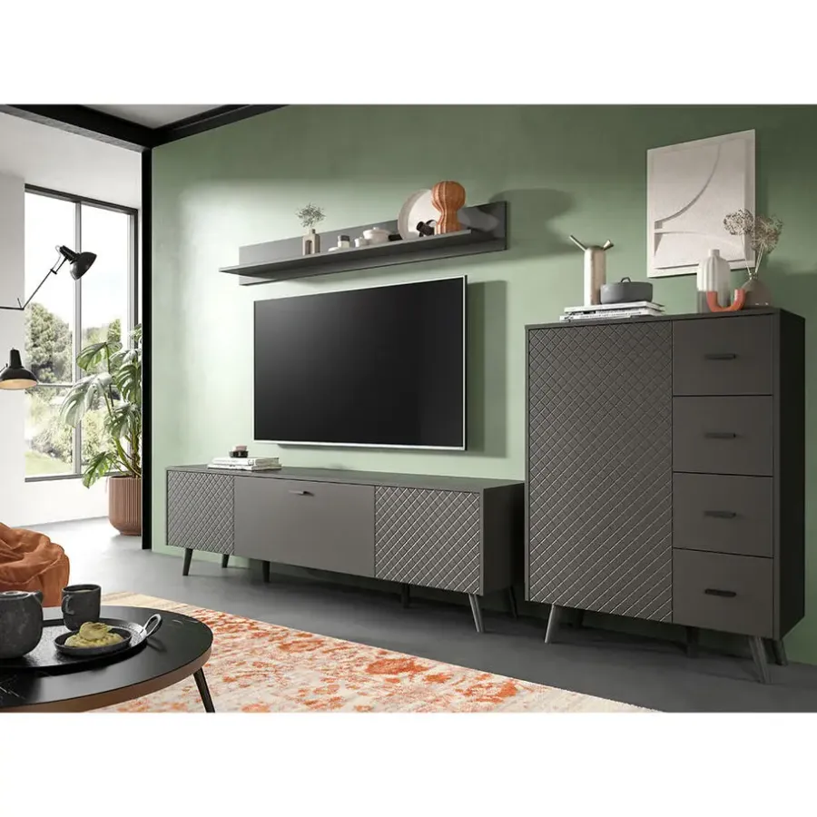 Dressoirs-Hioshop Linea dressoir 4 laden 1 deur mat grijs