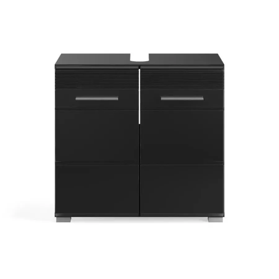 Wastafelkasten-Merkloos Hioshop Linus wastafel 2 deuren zwart hoogglans- zwart