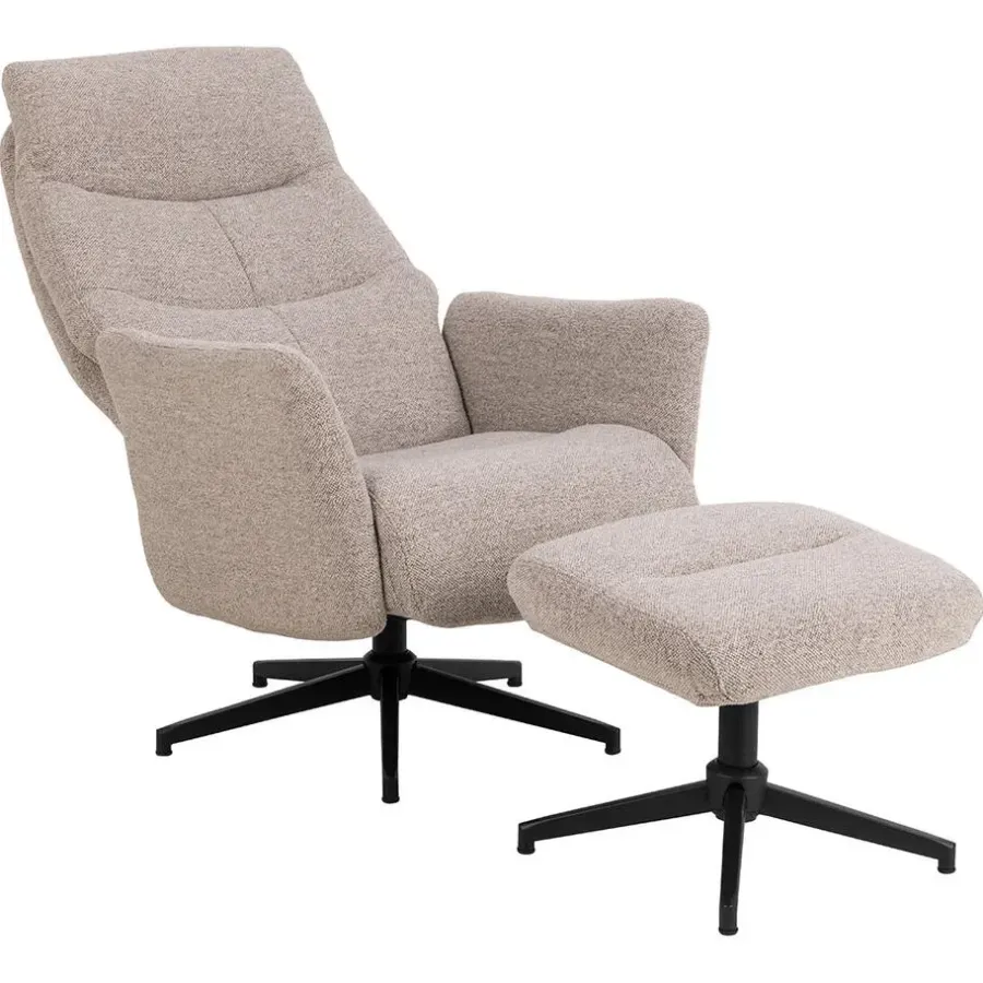 Fauteuils-Hioshop London fauteuil recliner met voetenbank bouclé beige