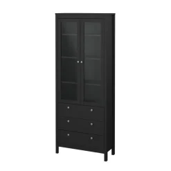 Buffetkasten-Hioshop Madrid vitrinekast 2 glazen deuren 3 laden zwart mat
