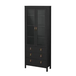 Buffetkasten-Hioshop Madrid vitrinekast 2 glazen deuren 3 laden zwart mat