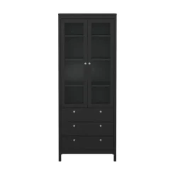 Buffetkasten-Hioshop Madrid vitrinekast 2 glazen deuren 3 laden zwart mat