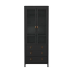 Buffetkasten-Hioshop Madrid vitrinekast 2 glazen deuren 3 laden zwart mat