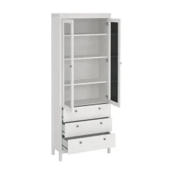 Buffetkasten-Hioshop Madrid vitrinekast 2 glazen deuren 3 laden wit