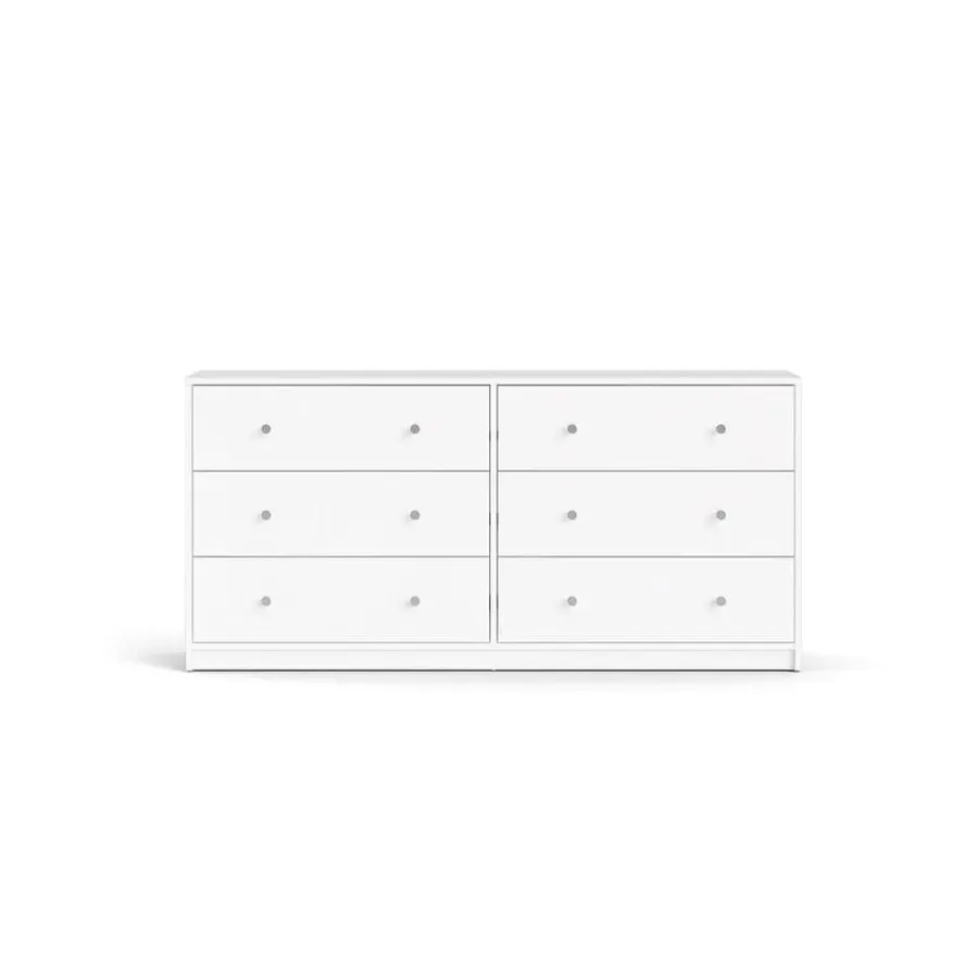 Hioshop Maria kommode breed met 6 lades- wit
