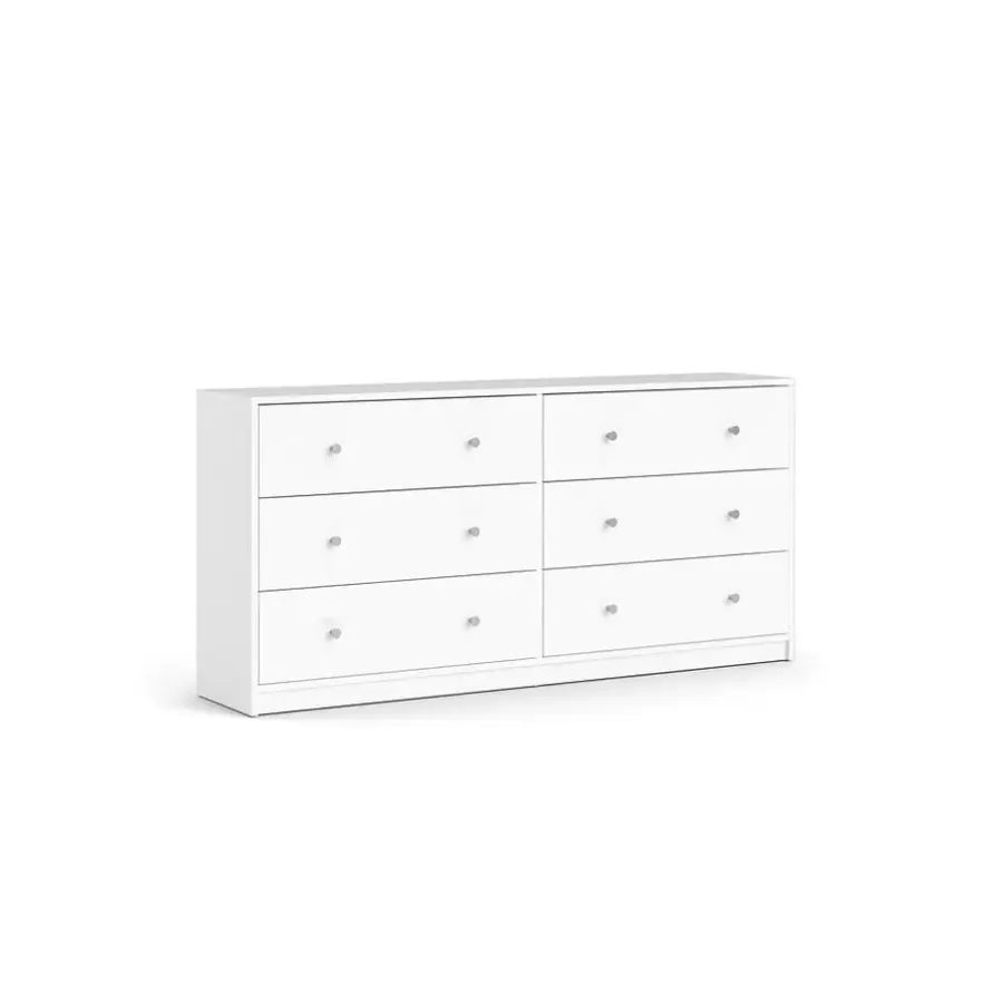 Hioshop Maria kommode breed met 6 lades- wit