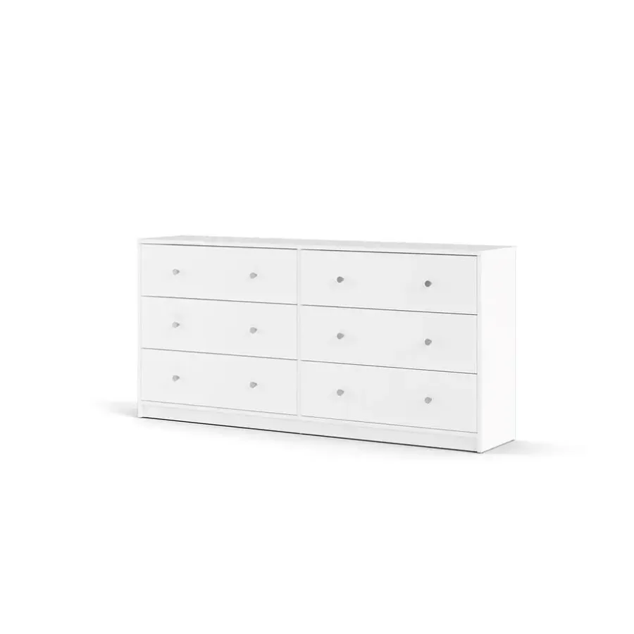 Hioshop Maria kommode breed met 6 lades- wit