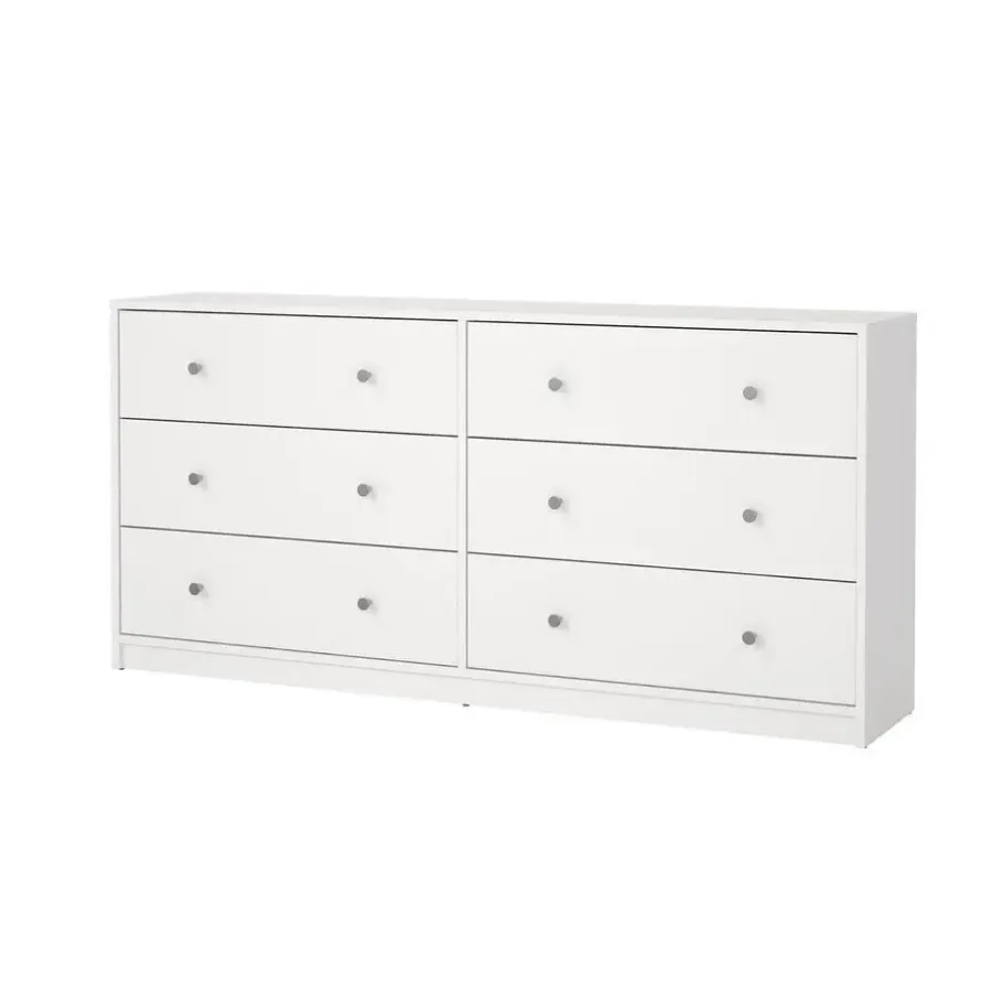 Hioshop Maria kommode breed met 6 lades- wit