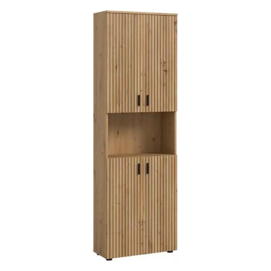 Hoge Kasten-Merkloos Hioshop Mone kolomkast 4 deuren- 1 plank eiken decor