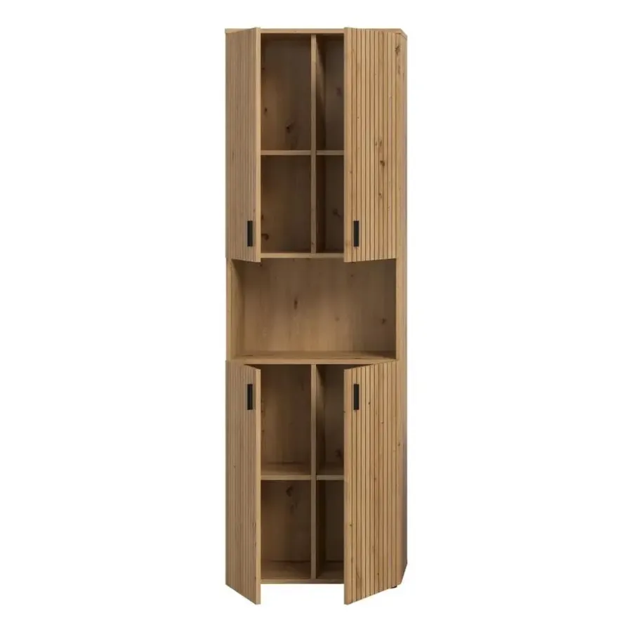 Hoge Kasten-Merkloos Hioshop Mone kolomkast 4 deuren- 1 plank eiken decor
