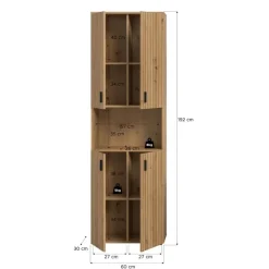 Hoge Kasten-Merkloos Hioshop Mone kolomkast 4 deuren- 1 plank eiken decor