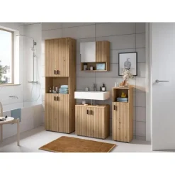 Hoge Kasten-Merkloos Hioshop Mone kolomkast 4 deuren- 1 plank eiken decor