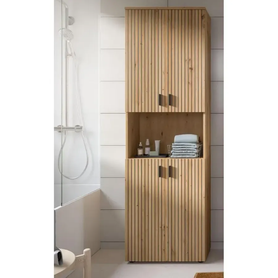 Hoge Kasten-Merkloos Hioshop Mone kolomkast 4 deuren- 1 plank eiken decor