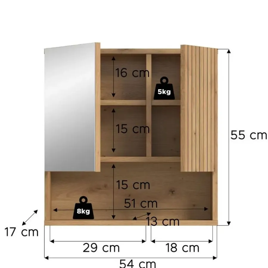 Merkloos Hioshop Mone spiegelkast 1 deur- 1 spiegeldeur- 1 plank eiken decor