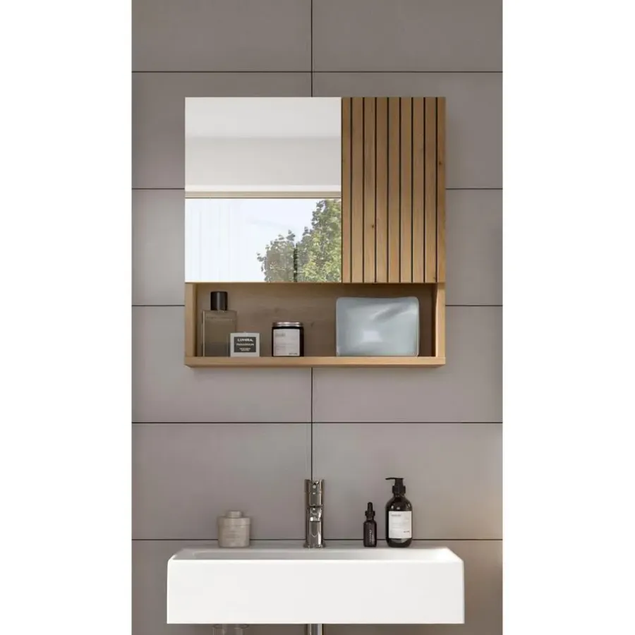 Merkloos Hioshop Mone spiegelkast 1 deur- 1 spiegeldeur- 1 plank eiken decor