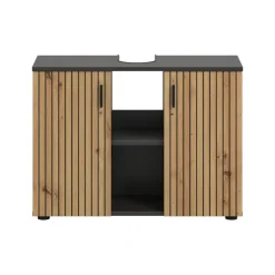 Wastafelkasten-Merkloos Hioshop Mone wastafel 2 deuren- 2 planken eiken decor- donkergrijs