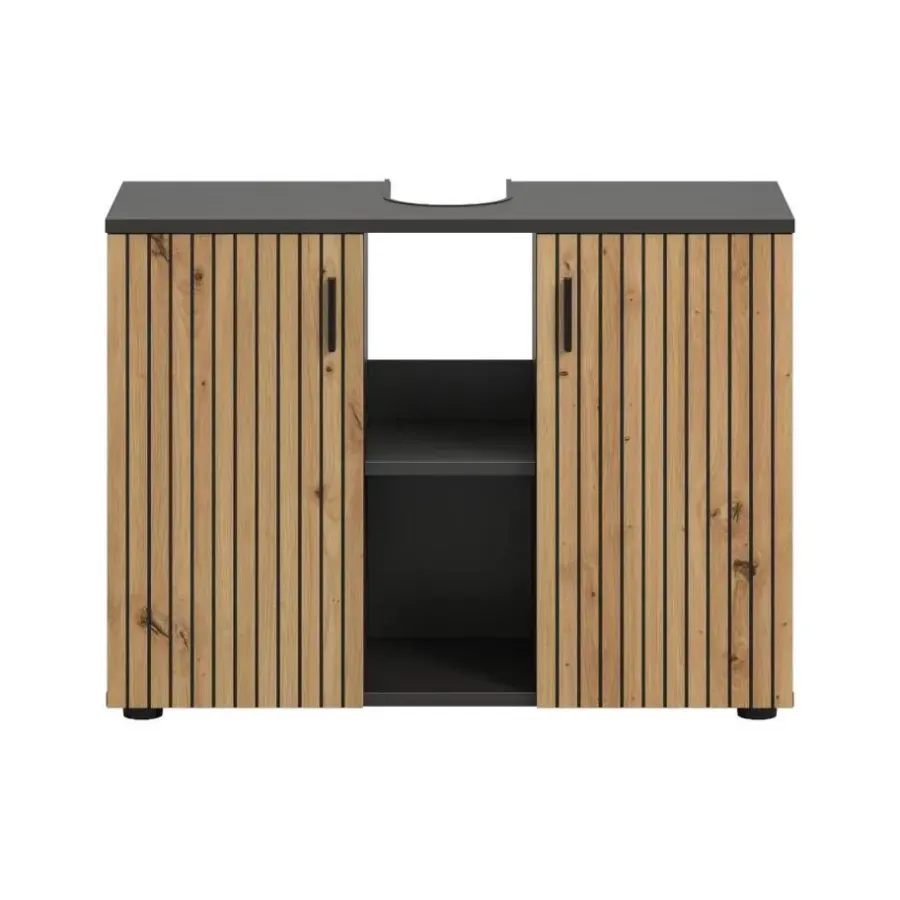 Wastafelkasten-Merkloos Hioshop Mone wastafel 2 deuren- 2 planken eiken decor- donkergrijs