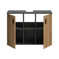 Wastafelkasten-Merkloos Hioshop Mone wastafel 2 deuren- 2 planken eiken decor- donkergrijs