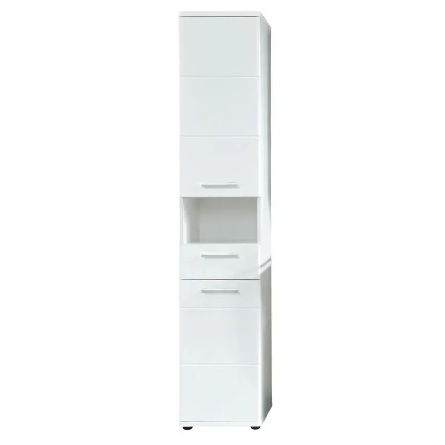 Hioshop Monte kolomkast 2 deuren- 1 lade- 1 open vak wit- wit hoogglans