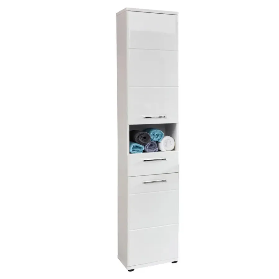 Hioshop Monte kolomkast 2 deuren- 1 lade- 1 open vak wit- wit hoogglans