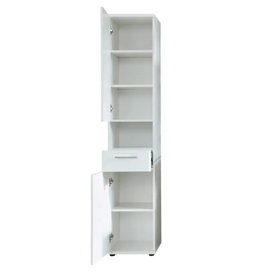 Hioshop Monte kolomkast 2 deuren- 1 lade- 1 open vak wit- wit hoogglans