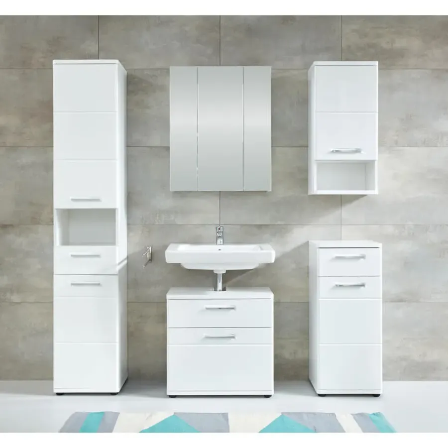 Hioshop Monte kolomkast 2 deuren- 1 lade- 1 open vak wit- wit hoogglans