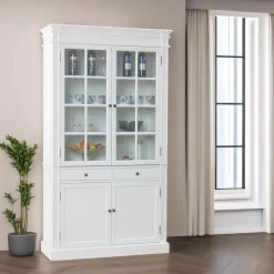 Buffetkasten-Hioshop Mozart 2-deurs vitrinekast in antiek wit- antiek gepatineerd Breedte