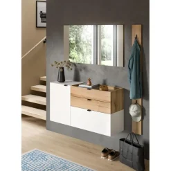 Merkloos Hioshop Naro dressoir wandgemonteerd 1 deur- 1 vouwdeur- 1 plank- 2 lades wit