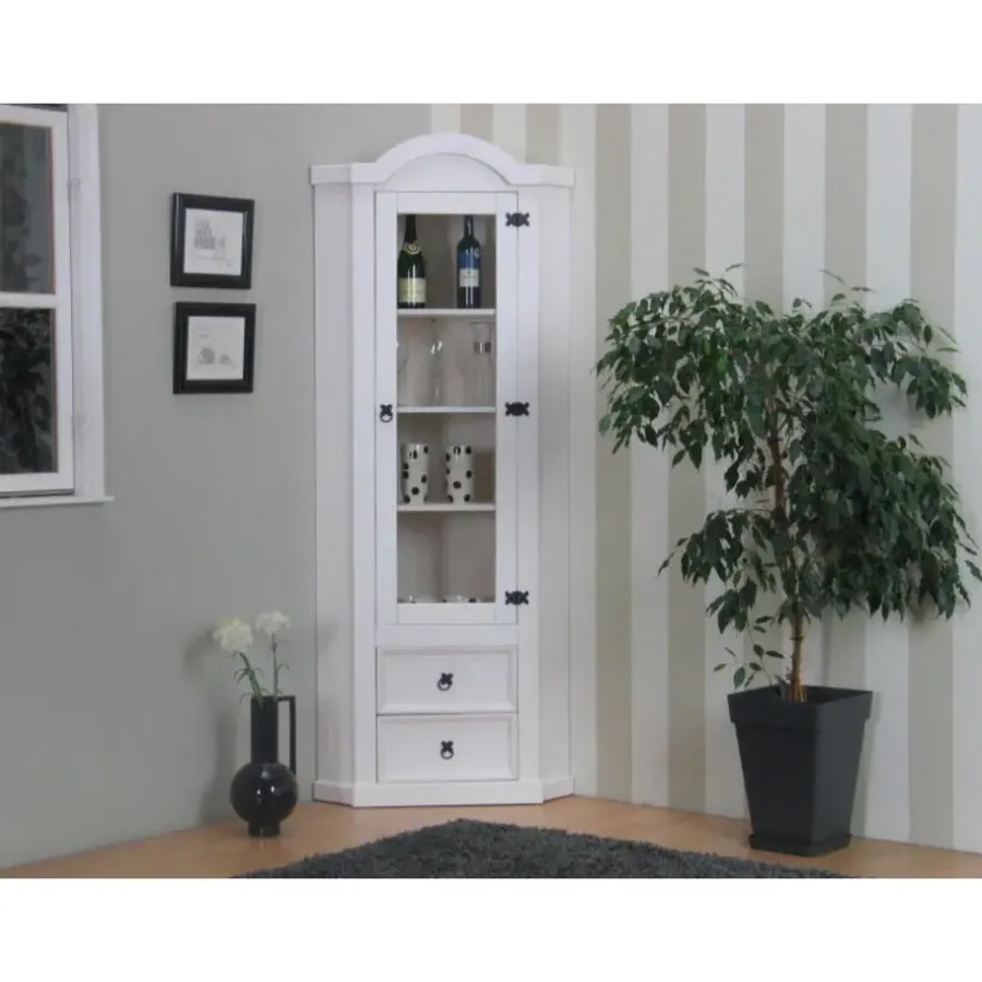 Hioshop New Mexico hoekkast vitrine wit grenen