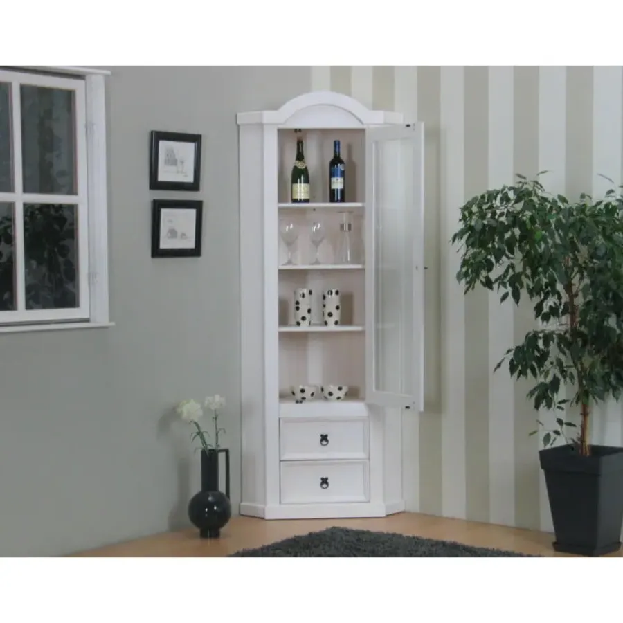 Hioshop New Mexico hoekkast vitrine wit grenen