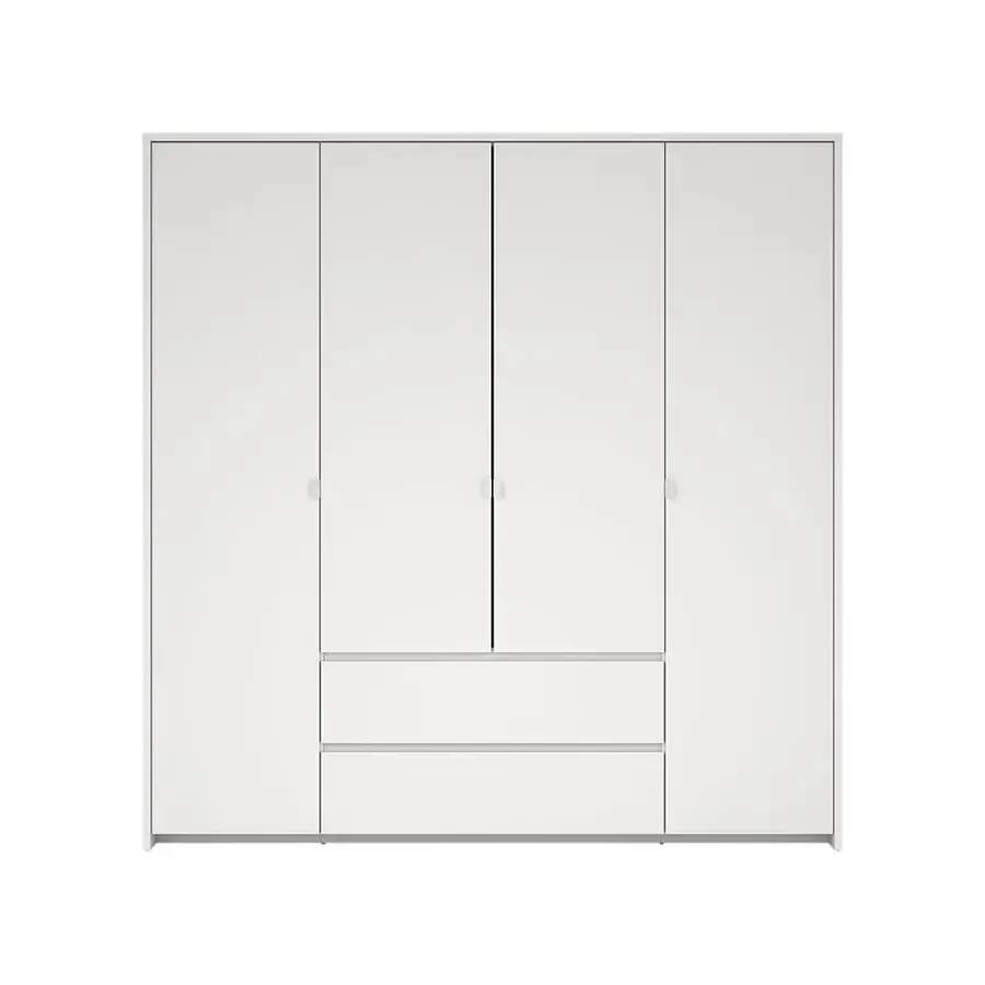 Hioshop Next kledingkast 4 deuren 2 lades 197x200cm wit