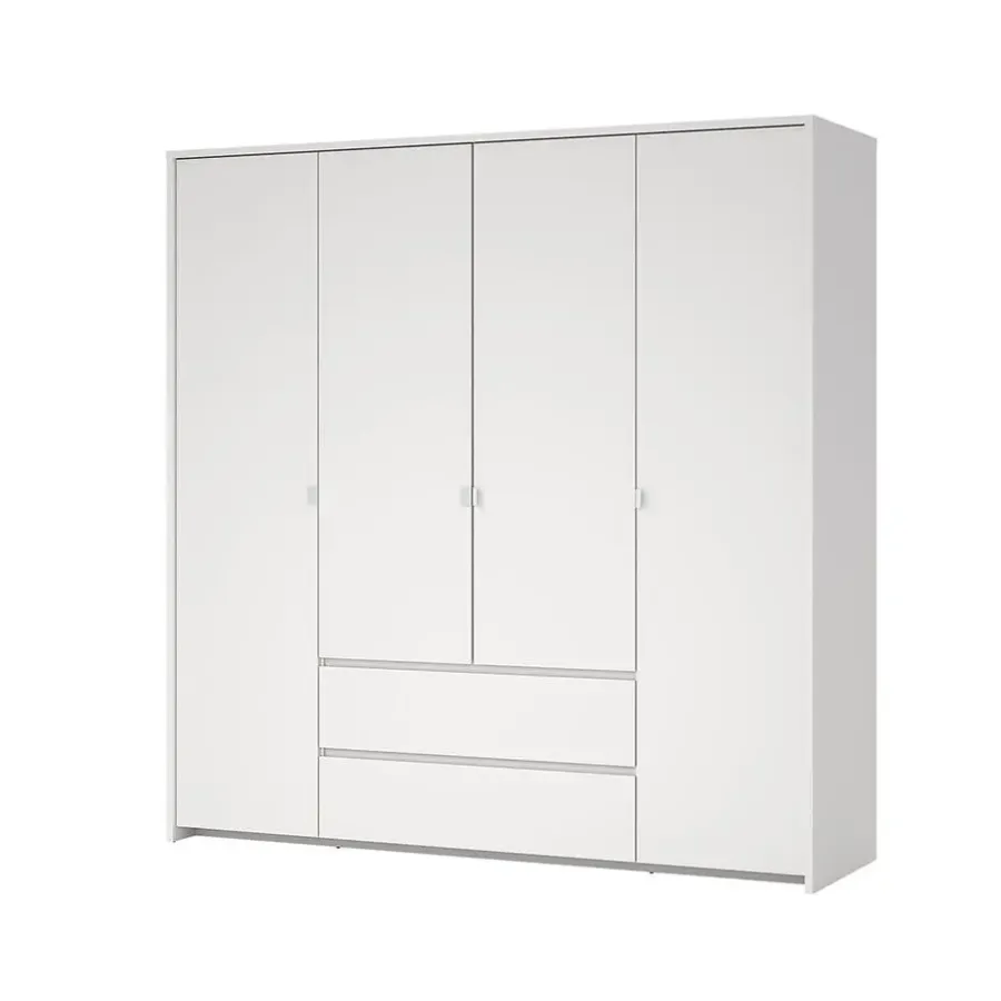 Hioshop Next kledingkast 4 deuren 2 lades 197x200cm wit