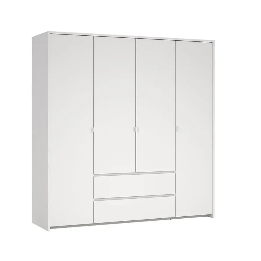 Hioshop Next kledingkast 4 deuren 2 lades 197x200cm wit