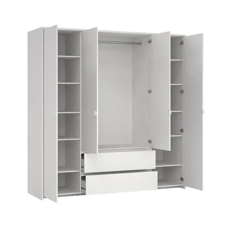 Hioshop Next kledingkast 4 deuren 2 lades 197x200cm wit