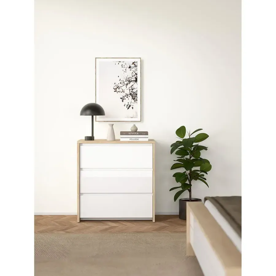 Ladekasten|Ladekasten-Hioshop Next ladekast 3 lades hoogglans wit
