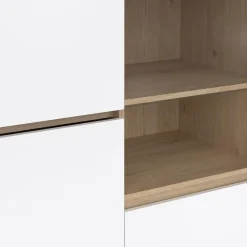 Buffetkasten-Hioshop Next vitrinekast 3 deuren- 2 lades- 1 plank eiken decor- wit hoogglans
