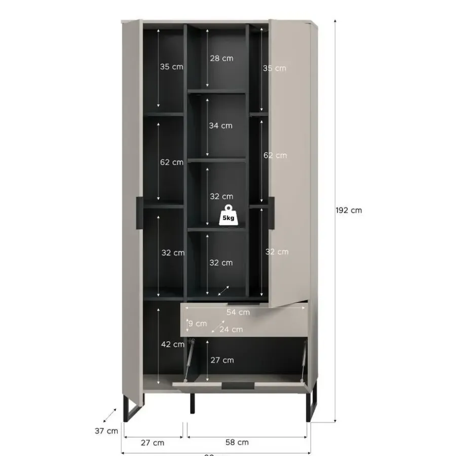 Dressoirs-Merkloos Hioshop Noida dressoir 2 deuren- 1 vouwdeur- 1 lade- 4 planken kasjmier decor