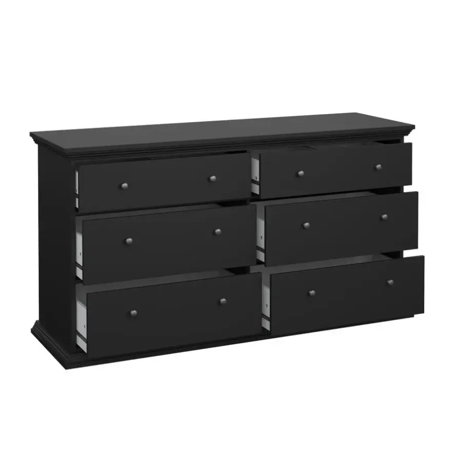 Hioshop North kommode 6 laden zwart mat