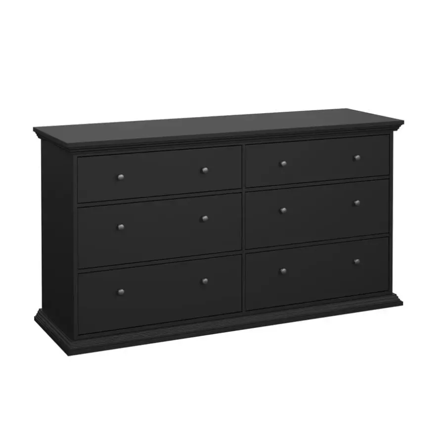 Hioshop North kommode 6 laden zwart mat