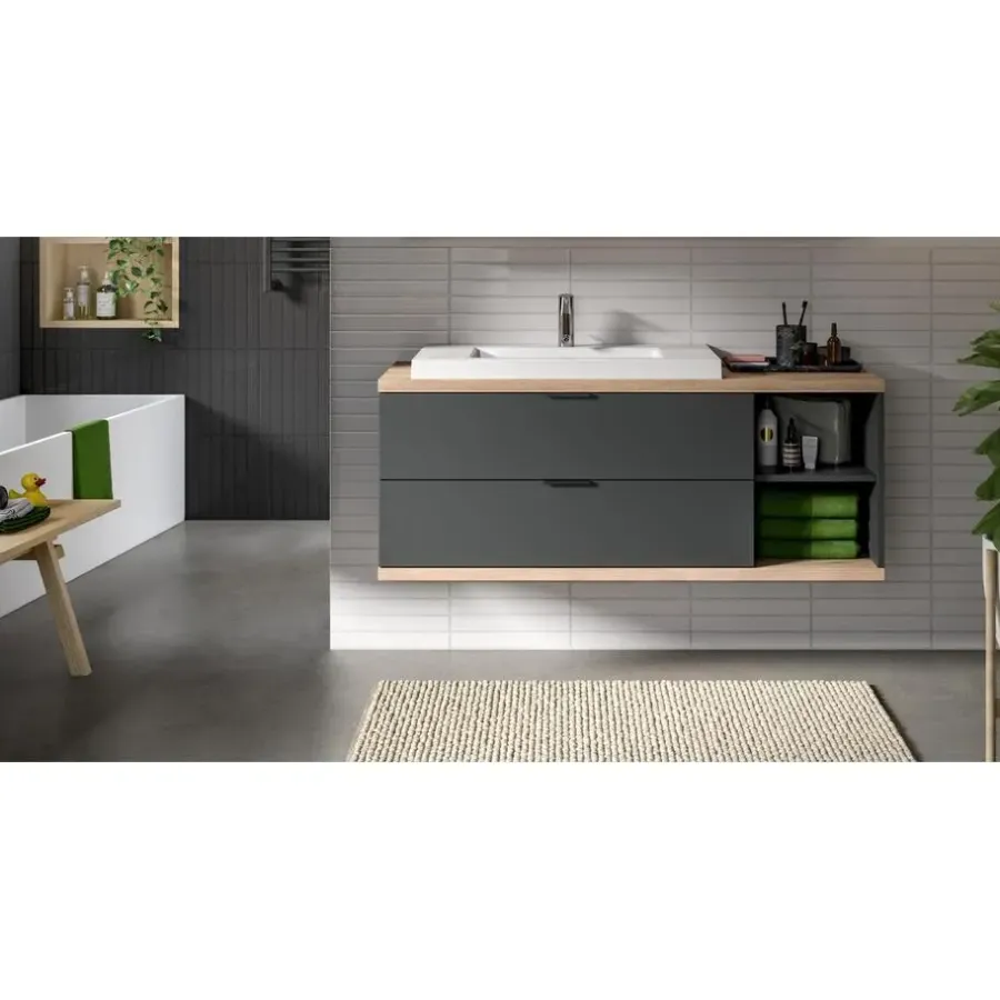 Merkloos Hioshop Nuaro wastafel 2 lades grijs