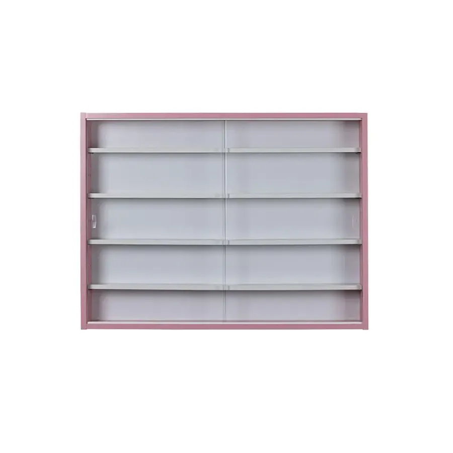 Hioshop Pinkruby vitrinekast vitrinekast- 2 schuifdeuren roze- wit