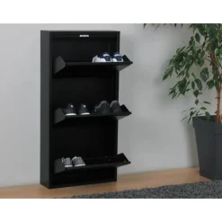 Hioshop Pisa schoenenkast zwart metaal met 3 vakken