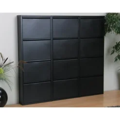 Schoenenkasten-Hioshop Pisa schoenenkast zwart metaal met 4 vakken - set van 3